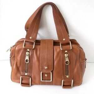 TED BAKER brown leather satchel bag purse buckles